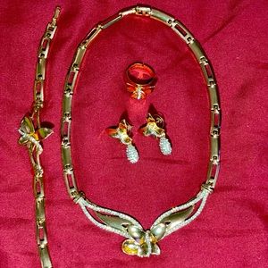 New 4 piece Gold and Diamond Necklace, Earrings, Bracelet and Ring Jewelry set.